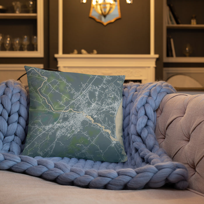 Custom Biddeford Maine Map Throw Pillow in Afternoon on Cream Colored Couch