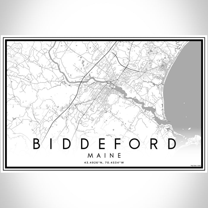 Biddeford Maine Map Print Landscape Orientation in Classic Style With Shaded Background
