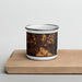 Front View Custom Biddeford Maine Map Enamel Mug in Ember on Cutting Board
