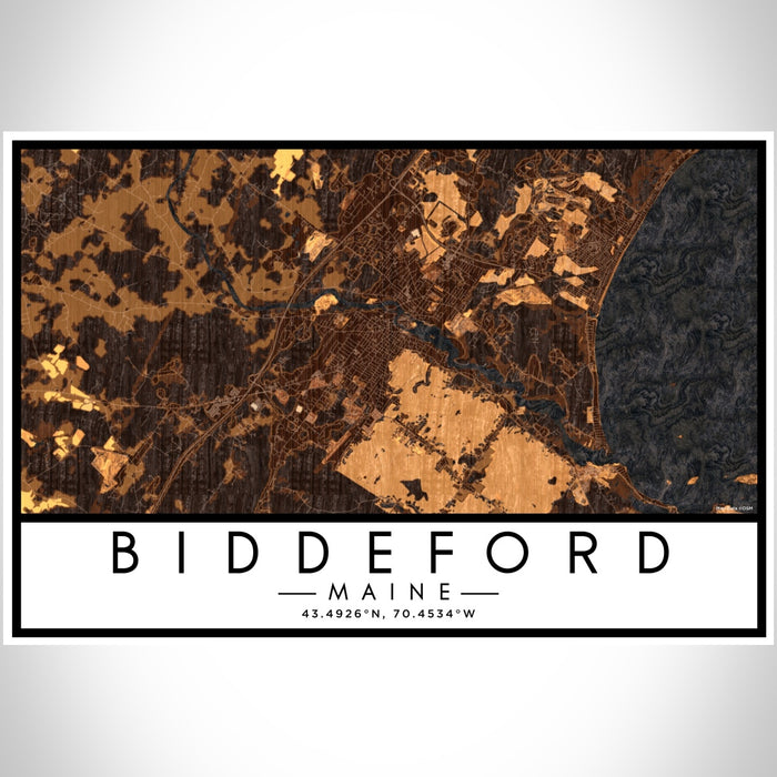 Biddeford Maine Map Print Landscape Orientation in Ember Style With Shaded Background