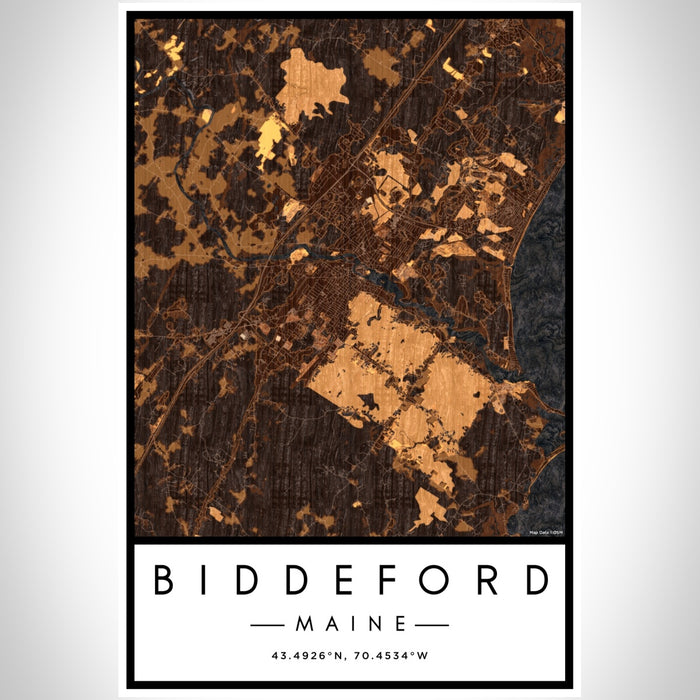 Biddeford Maine Map Print Portrait Orientation in Ember Style With Shaded Background
