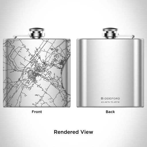 Rendered View of Biddeford Maine Map Engraving on 6oz Stainless Steel Flask