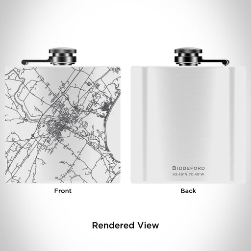 Rendered View of Biddeford Maine Map Engraving on 6oz Stainless Steel Flask in White