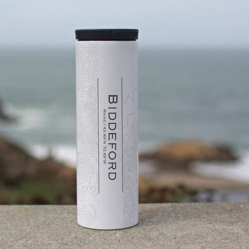 Biddeford Maine Custom Engraved City Map Inscription Coordinates on 17oz Stainless Steel Insulated Tumbler in White