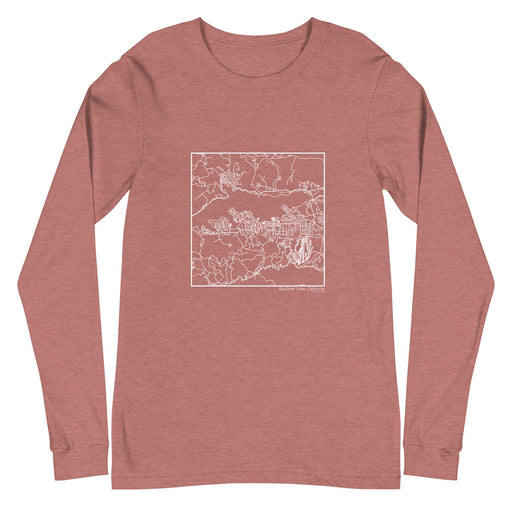 Big Bear Lake California  Map Unisex Long-Sleeve T-shirt with City inscription in Heather Mauve