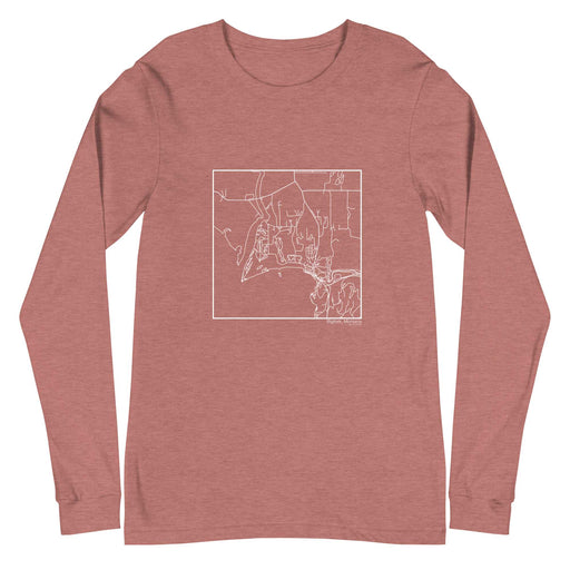 Bigfork Montana  Map Unisex Long-Sleeve T-shirt with City inscription in Heather Mauve