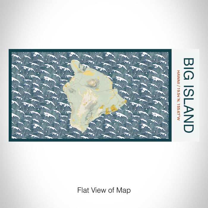 Rendered View of Big Island Hawaii Map on 17oz Stainless Steel Insulated Bottle with printed woodblock style map