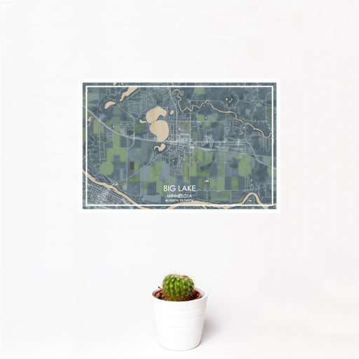 12x18 Big Lake Minnesota Map Print Landscape Orientation in Afternoon Style With Small Cactus Plant in White Planter