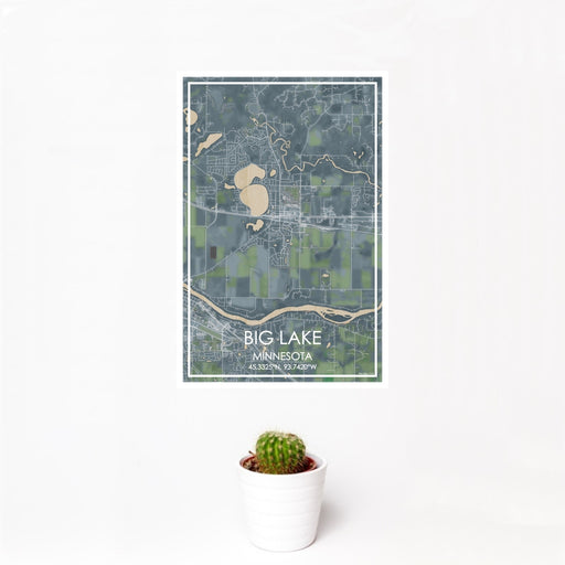 12x18 Big Lake Minnesota Map Print Portrait Orientation in Afternoon Style With Small Cactus Plant in White Planter