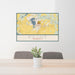 24x36 Big Lake Minnesota Map Print Lanscape Orientation in Woodblock Style Behind 2 Chairs Table and Potted Plant