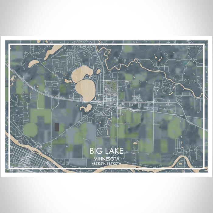 Big Lake Minnesota Map Print Landscape Orientation in Afternoon Style With Shaded Background