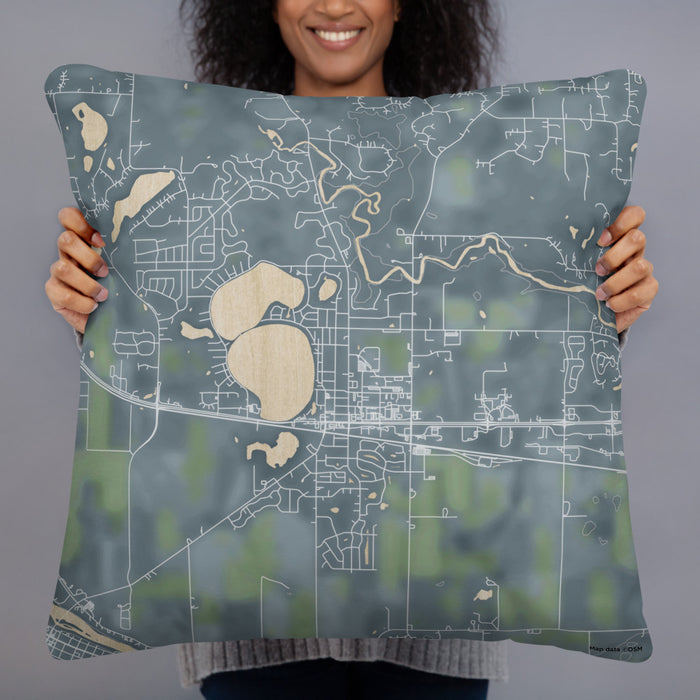 Person holding 22x22 Custom Big Lake Minnesota Map Throw Pillow in Afternoon
