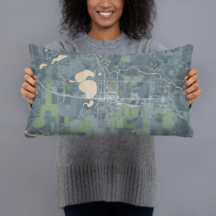 Person holding 20x12 Custom Big Lake Minnesota Map Throw Pillow in Afternoon