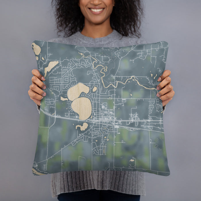 Person holding 18x18 Custom Big Lake Minnesota Map Throw Pillow in Afternoon