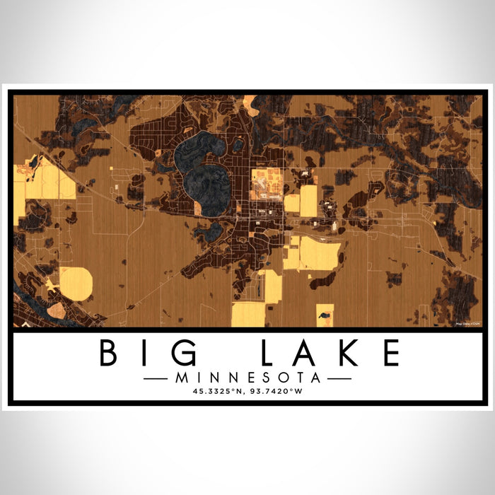 Big Lake Minnesota Map Print Landscape Orientation in Ember Style With Shaded Background