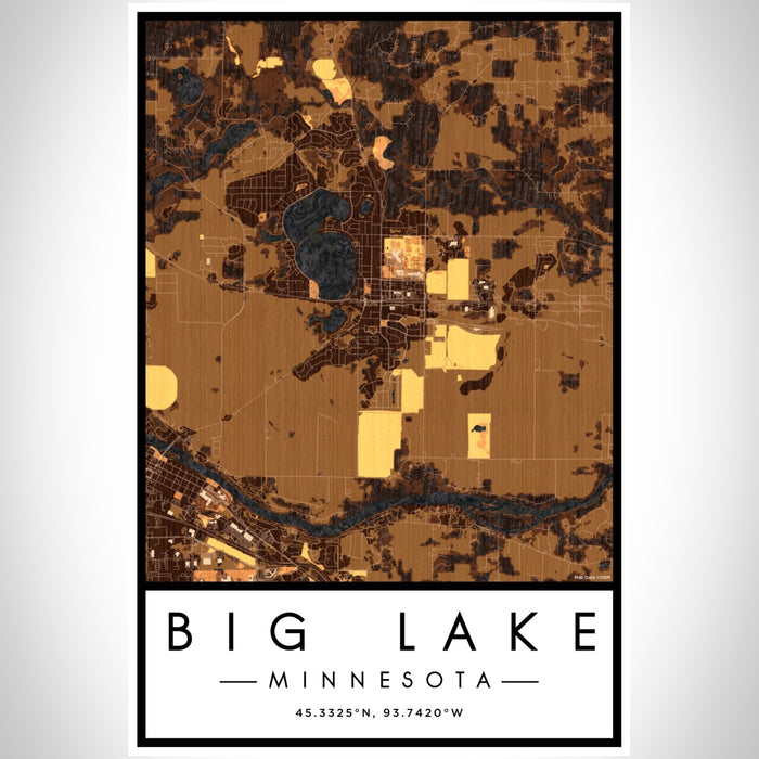 Big Lake Minnesota Map Print Portrait Orientation in Ember Style With Shaded Background