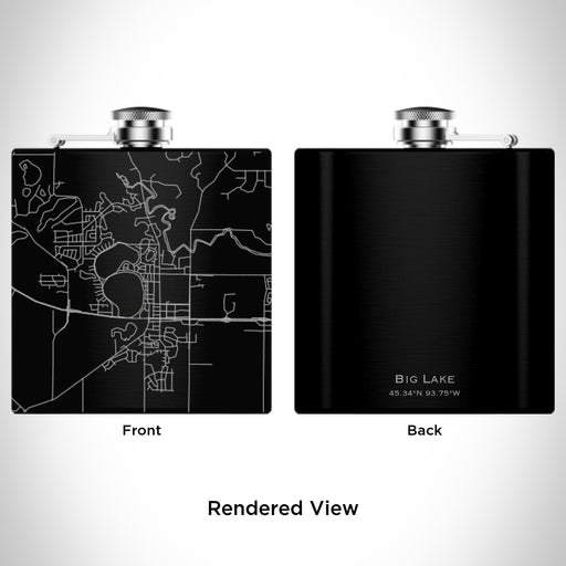Rendered View of Big Lake Minnesota Map Engraving on 6oz Stainless Steel Flask in Black
