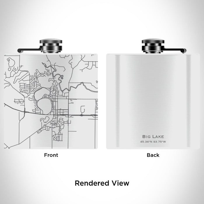 Rendered View of Big Lake Minnesota Map Engraving on 6oz Stainless Steel Flask in White
