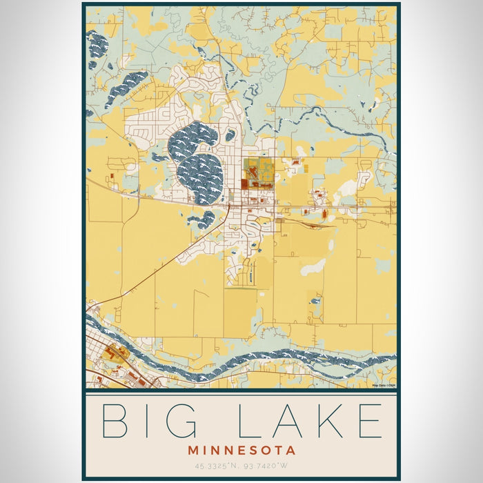 Big Lake Minnesota Map Print Portrait Orientation in Woodblock Style With Shaded Background