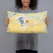 Person holding 20x12 Custom Big Lake Minnesota Map Throw Pillow in Woodblock