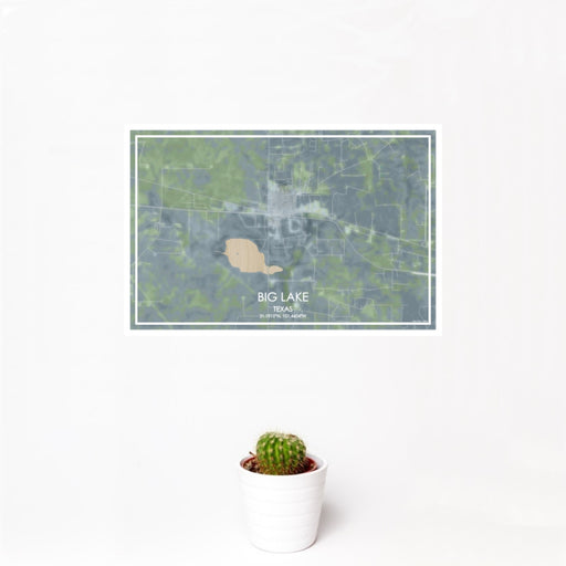 12x18 Big Lake Texas Map Print Landscape Orientation in Afternoon Style With Small Cactus Plant in White Planter
