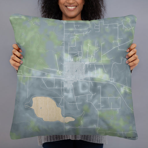 Person holding 22x22 Custom Big Lake Texas Map Throw Pillow in Afternoon