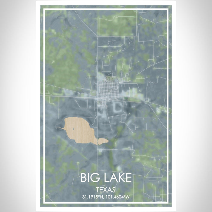 Big Lake Texas Map Print Portrait Orientation in Afternoon Style With Shaded Background
