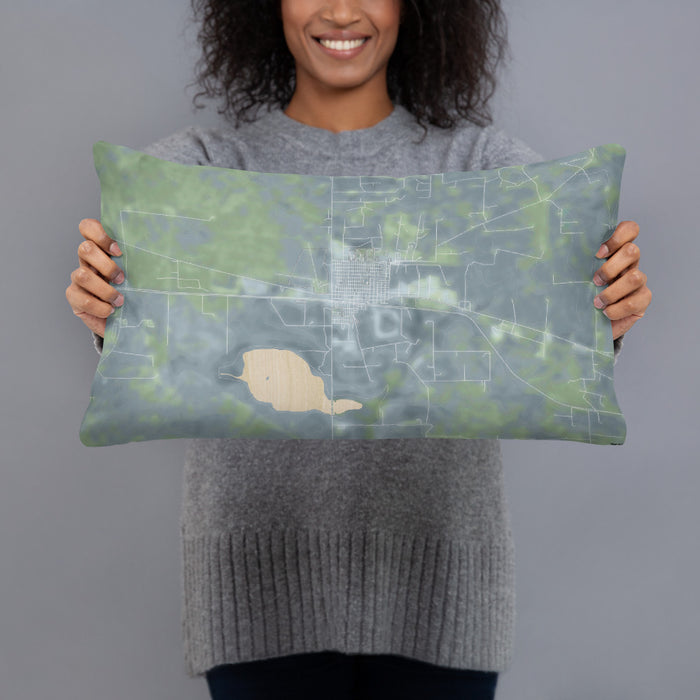 Person holding 20x12 Custom Big Lake Texas Map Throw Pillow in Afternoon