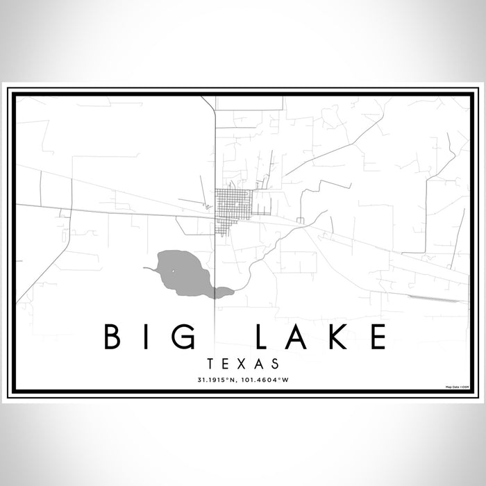 Big Lake Texas Map Print Landscape Orientation in Classic Style With Shaded Background