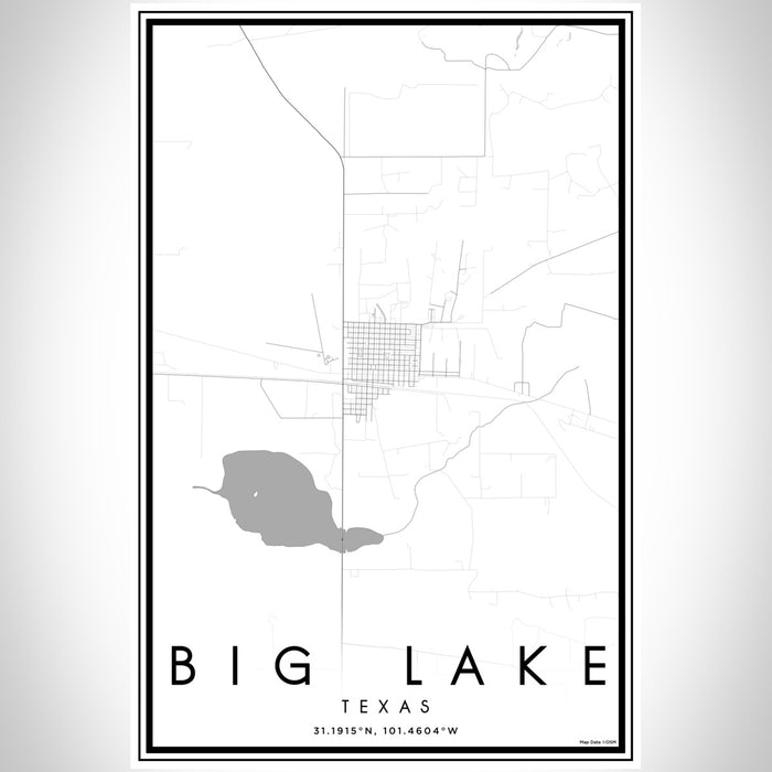 Big Lake Texas Map Print Portrait Orientation in Classic Style With Shaded Background
