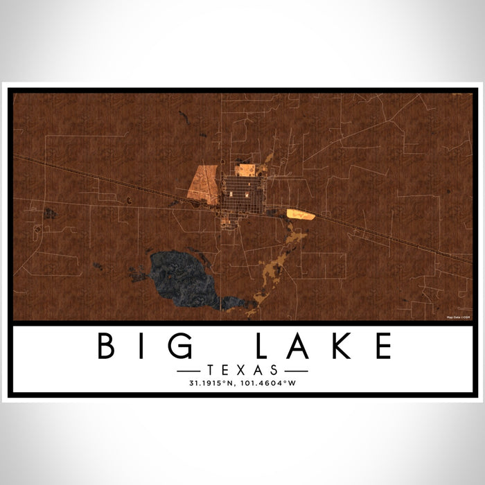 Big Lake Texas Map Print Landscape Orientation in Ember Style With Shaded Background