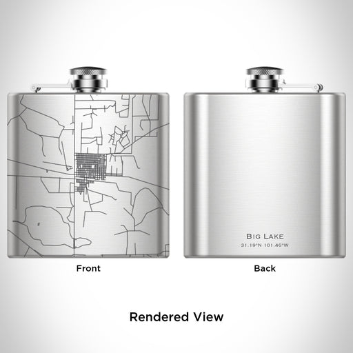 Rendered View of Big Lake Texas Map Engraving on 6oz Stainless Steel Flask