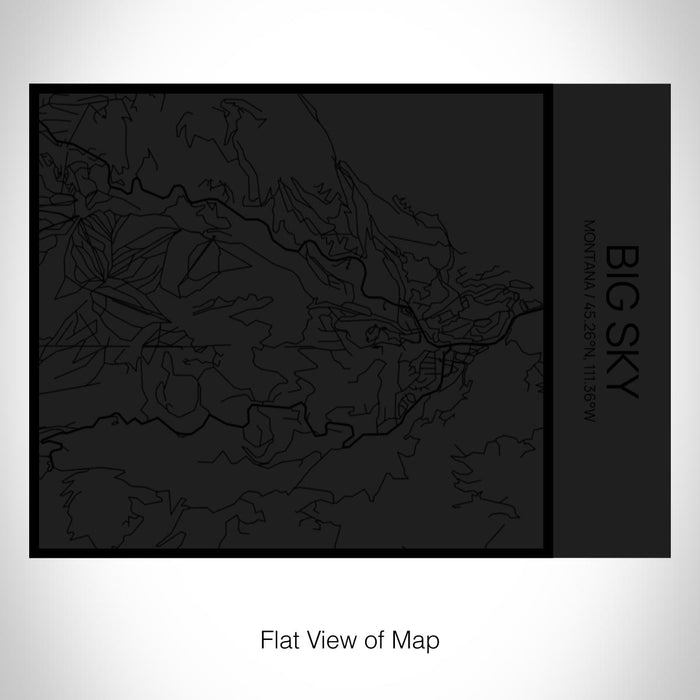 Rendered View of Big Sky Montana Map on 20oz Stainless Steel Insulated Bottle with Bamboo Top in Matte Black with printed Tactile Lines Map in Black