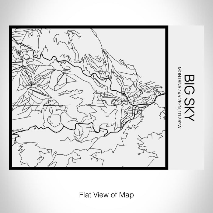 Rendered View of Big Sky Montana Map on 20oz Stainless Steel Insulated Bottle with Bamboo Top in Matte White with printed Tactile Lines Map in Black