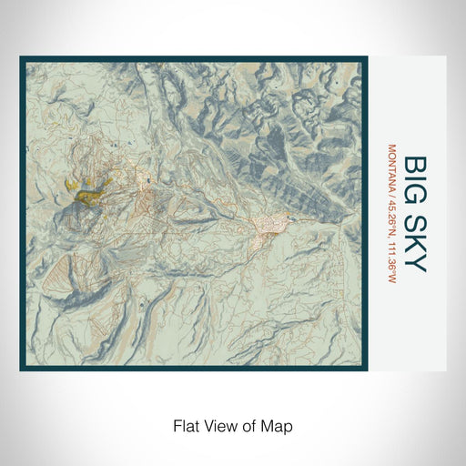 Rendered View of Big Sky Montana Map on 20oz Stainless Steel Insulated Bottle with Bamboo Top with printed woodblock style map