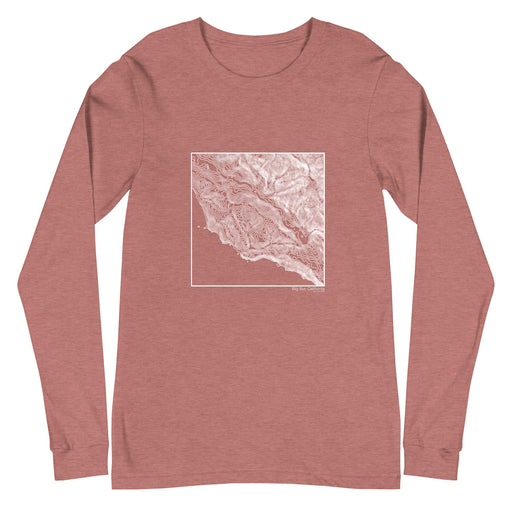 Big Sur California Topographic  Map Unisex Long-Sleeve T-shirt with City inscription in Heather Mauve