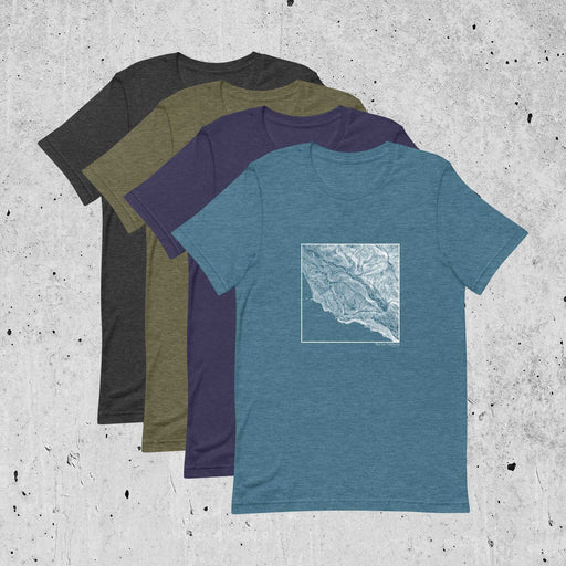 Big Sur California Topographic  Map Unisex T-Shirts in Multiple Colors
