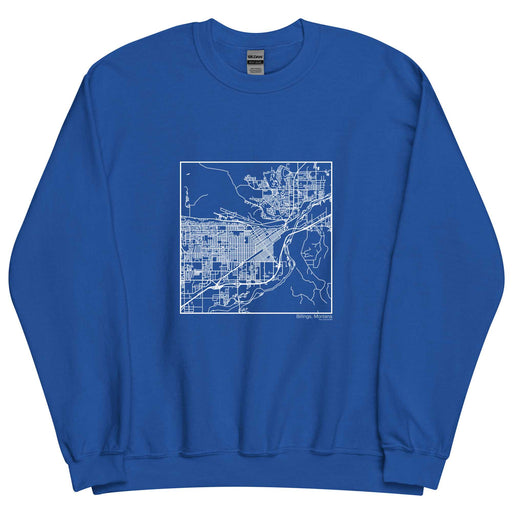 Billings Montana  Map Unisex Crewneck Sweater with City inscription in Royal Blue