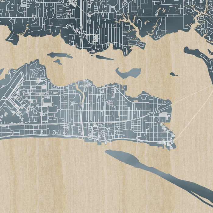 Biloxi Mississippi Map Print in Afternoon Style Zoomed In Close Up Showing Details