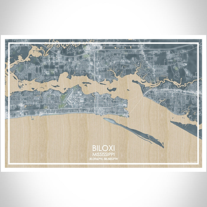Biloxi Mississippi Map Print Landscape Orientation in Afternoon Style With Shaded Background