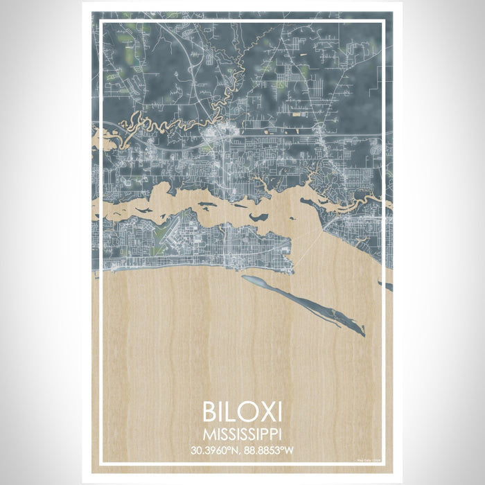 Biloxi Mississippi Map Print Portrait Orientation in Afternoon Style With Shaded Background