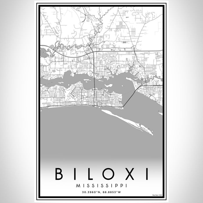 Biloxi Mississippi Map Print Portrait Orientation in Classic Style With Shaded Background