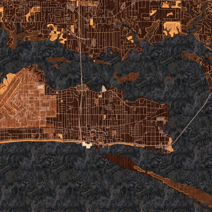 Biloxi Mississippi Map Print in Ember Style Zoomed In Close Up Showing Details