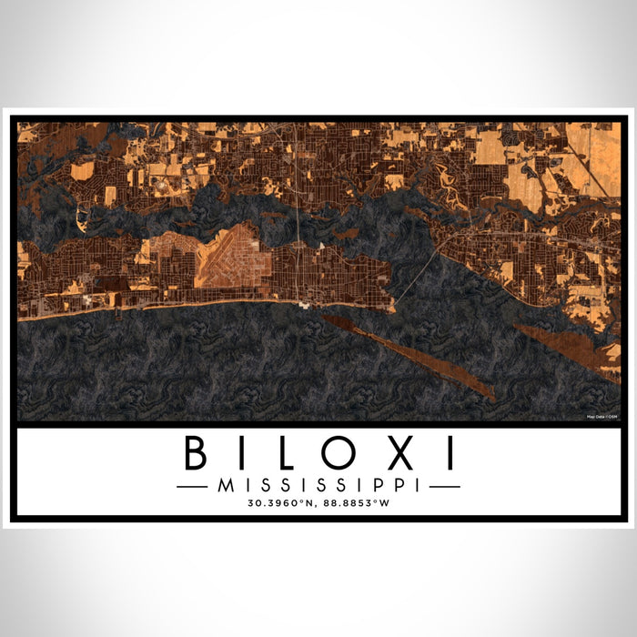 Biloxi Mississippi Map Print Landscape Orientation in Ember Style With Shaded Background
