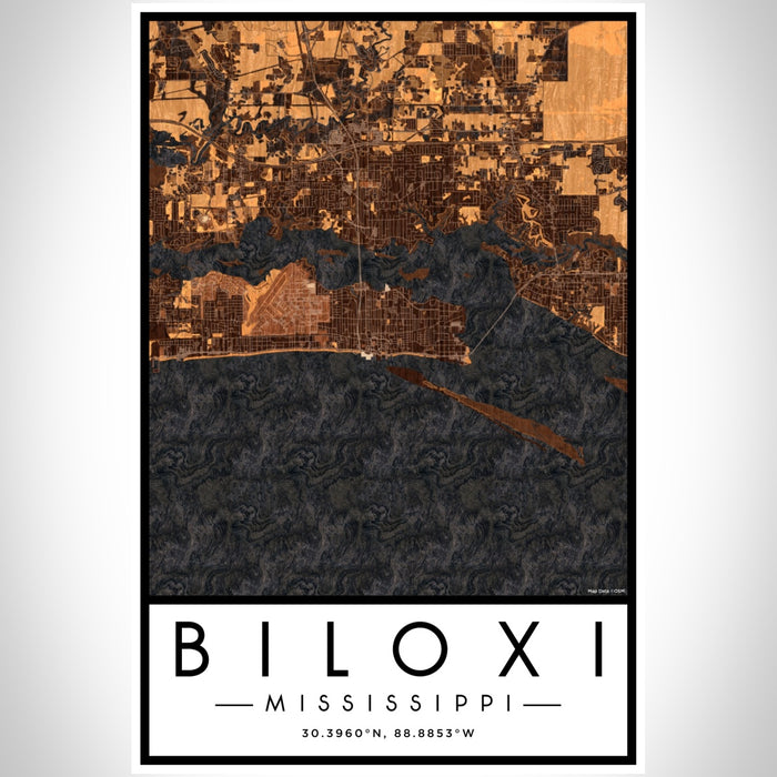 Biloxi Mississippi Map Print Portrait Orientation in Ember Style With Shaded Background