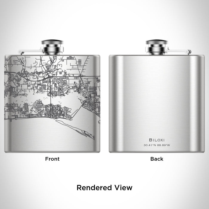 Rendered View of Biloxi Mississippi Map Engraving on 6oz Stainless Steel Flask