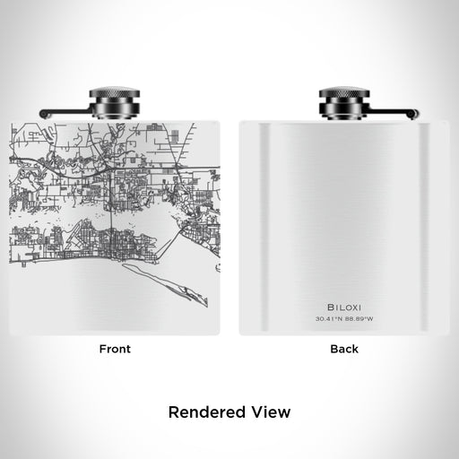 Rendered View of Biloxi Mississippi Map Engraving on 6oz Stainless Steel Flask in White