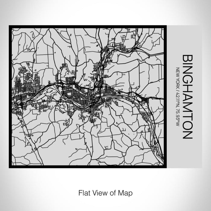 Rendered View of Binghamton New York Map on 20oz Stainless Steel Insulated Bottle with Bamboo Top with printed Tactile Lines Map in Black