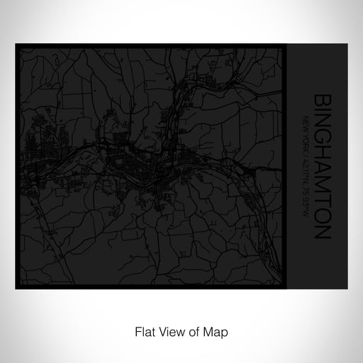 Rendered View of Binghamton New York Map on 20oz Stainless Steel Insulated Bottle with Bamboo Top in Matte Black with printed Tactile Lines Map in Black