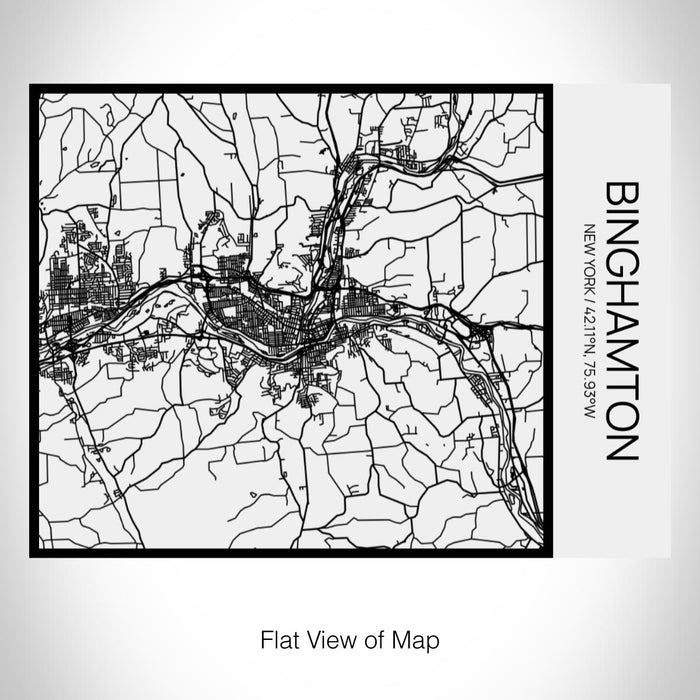 Rendered View of Binghamton New York Map on 20oz Stainless Steel Insulated Bottle with Bamboo Top in Matte White with printed Tactile Lines Map in Black